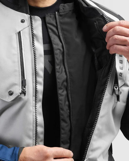 REBELHORN HIKER IV ŠVIESIAI PILKAS MĖLYNAS RAUDONAS TEKSTILINIS MOTOCIKLININKO ŠVARKAS L