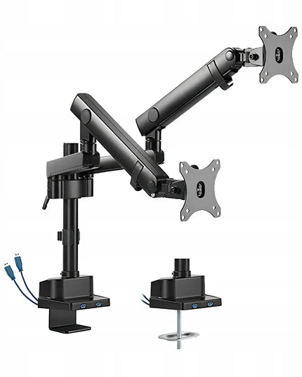 Reguliuojamas dviejų monitorių laikiklis Spacetronik 17-32", 16 kg, USB, VESA, juodas
