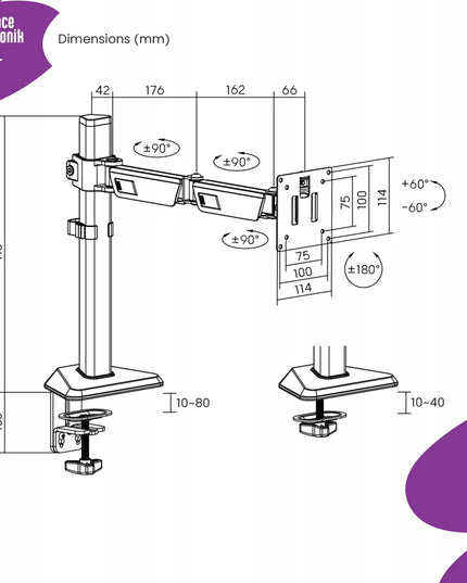 Reguliuojamas monitoriaus laikiklis 17-40" 12 kg VESA Spacetronik stalinė