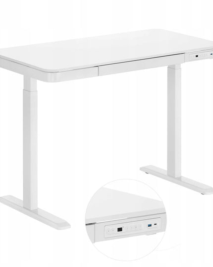 Reguliuojamo aukščio elektrinis stalas su stalčiumi Spacetronik Astrid, 120x60 cm, baltas