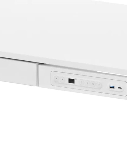 Reguliuojamo aukščio elektrinis stalas su stalčiumi Spacetronik Astrid, 120x60 cm, baltas