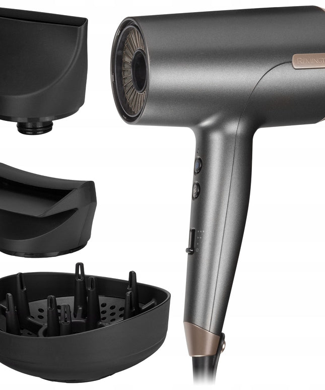 Lengvas ir galingas plaukų džiovintuvas Remington D6077 su dviguba jonizacija ir Thermacare sensoriumi