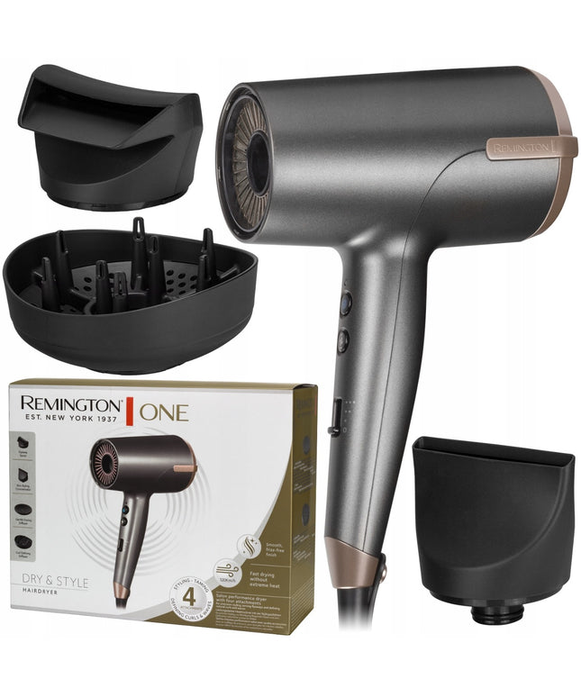 Lengvas ir galingas plaukų džiovintuvas Remington D6077 su dviguba jonizacija ir Thermacare sensoriumi