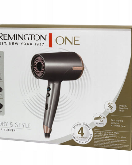 Lengvas ir galingas plaukų džiovintuvas Remington D6077 su dviguba jonizacija ir Thermacare sensoriumi