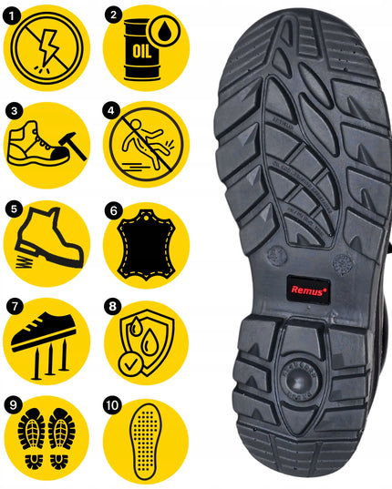 Remus BIG BUMP LOW S3 saugūs darbo batai, odiniai, neperšlampami su apsauginiu noseliu