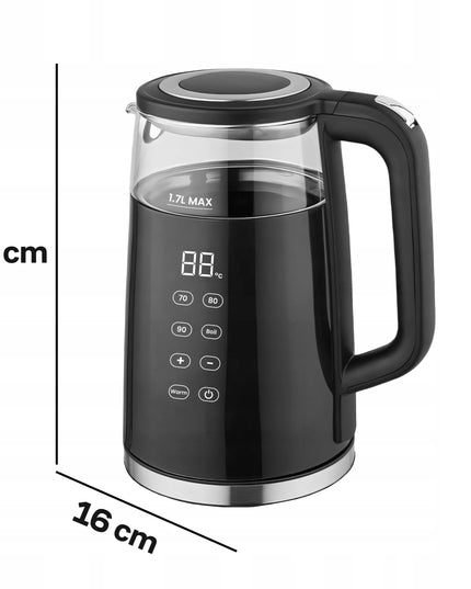 RETOO belaidis elektrinis virdulys, 1,7 l, 2200 W, stiklinis, su temperatūros reguliavimu