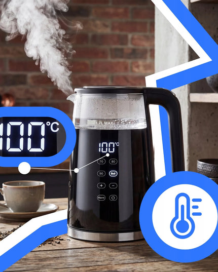 RETOO belaidis elektrinis virdulys, 1,7 l, 2200 W, stiklinis, su temperatūros reguliavimu