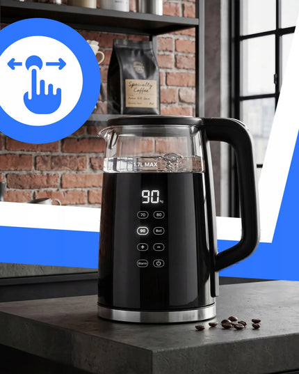 RETOO belaidis elektrinis virdulys, 1,7 l, 2200 W, stiklinis, su temperatūros reguliavimu
