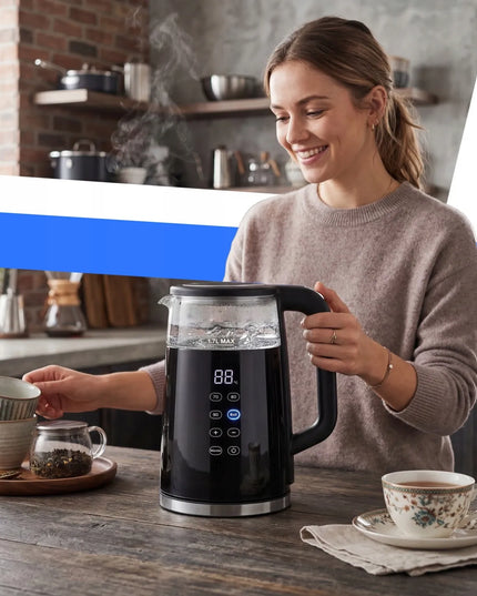 RETOO belaidis elektrinis virdulys, 1,7 l, 2200 W, stiklinis, su temperatūros reguliavimu