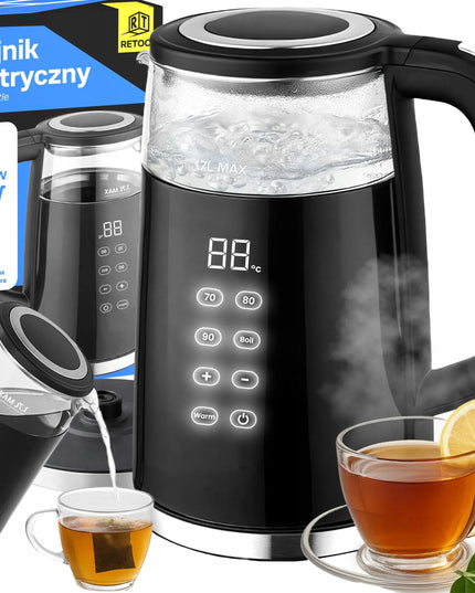 RETOO belaidis elektrinis virdulys, 1,7 l, 2200 W, stiklinis, su temperatūros reguliavimu