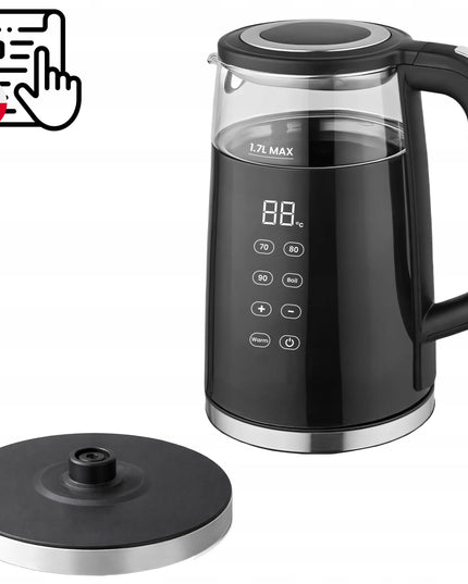 RETOO belaidis elektrinis virdulys, 1,7 l, 2200 W, stiklinis, su temperatūros reguliavimu