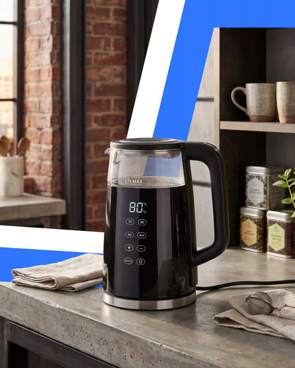 RETOO belaidis elektrinis virdulys, 1,7 l, 2200 W, stiklinis, su temperatūros reguliavimu