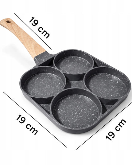 RETOO daugiafunkcinė keptuvė kiaušiniams, blynams ir lietiniams, 4 skyriai, granito danga, 19 cm