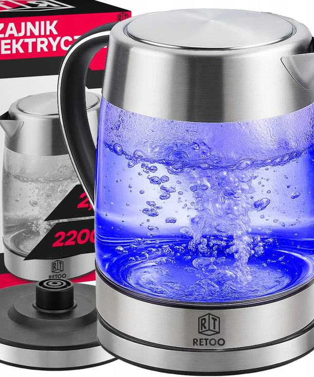 RETOO elektrinis stiklinis belaidis virdulys, 1,7 l, LED apšvietimas, 2200 W, plieninis