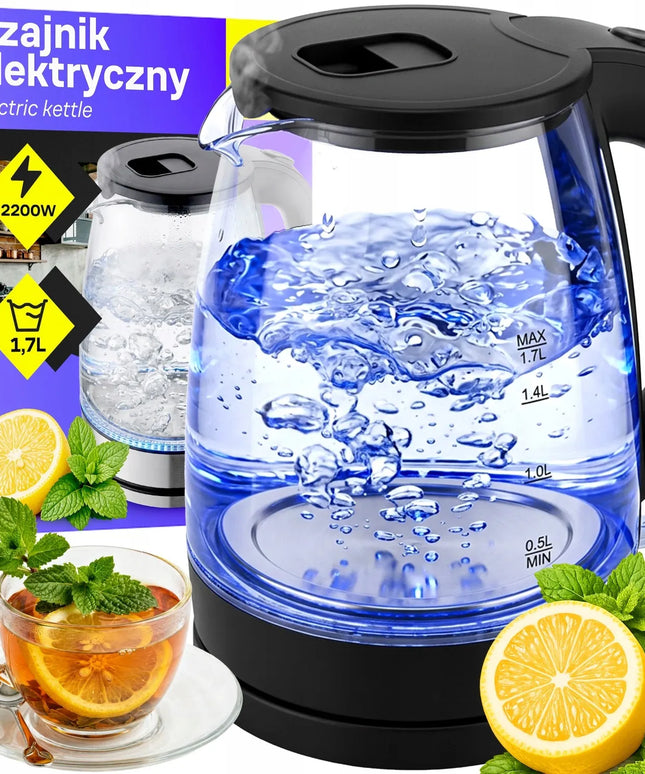 RETOO elektrinis stiklinis belaidis virdulys su LED apšvietimu, 1,7 l, 2200 W