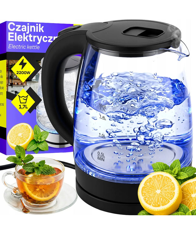 RETOO elektrinis stiklinis belaidis virdulys su LED apšvietimu, 1,7 l, 2200 W
