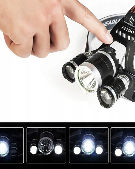RETOO galinga galvos žibintuvėlis su 3 LED diodais