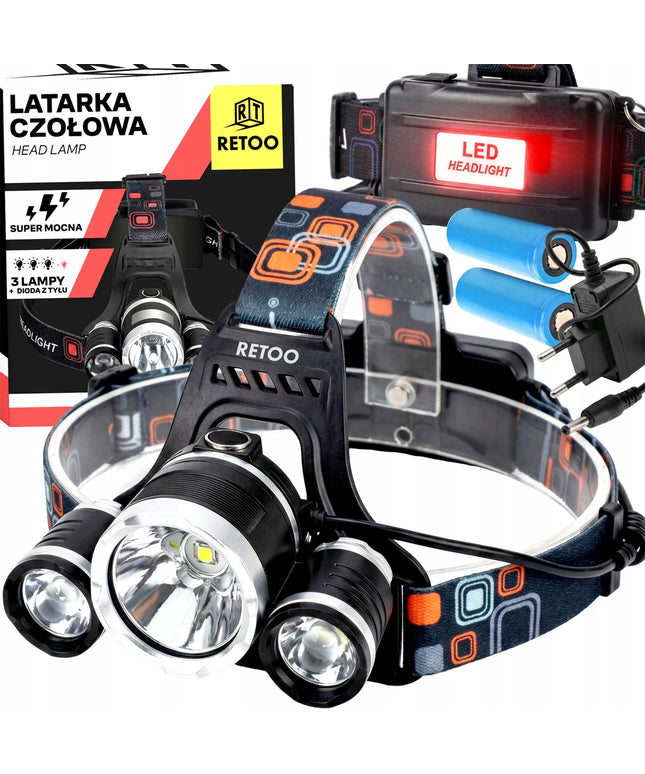 RETOO galinga galvos žibintuvėlis su 3 LED diodais