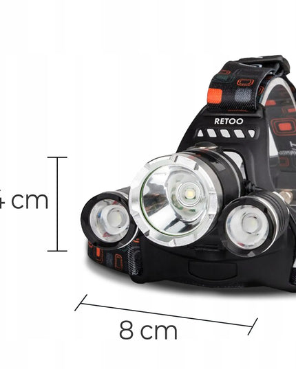 RETOO galinga galvos žibintuvėlis su 3 LED diodais
