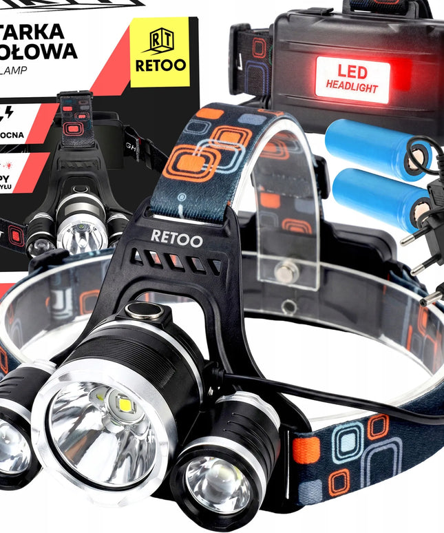 RETOO galinga galvos žibintuvėlis su 3 LED diodais
