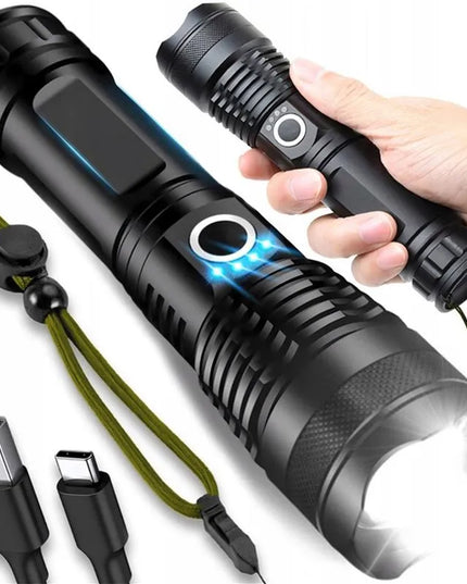 RETOO galingas taktinis LED žibintuvėlis, įkraunamas per USB, išgyvenimo stilius, 5 švietimo režimai