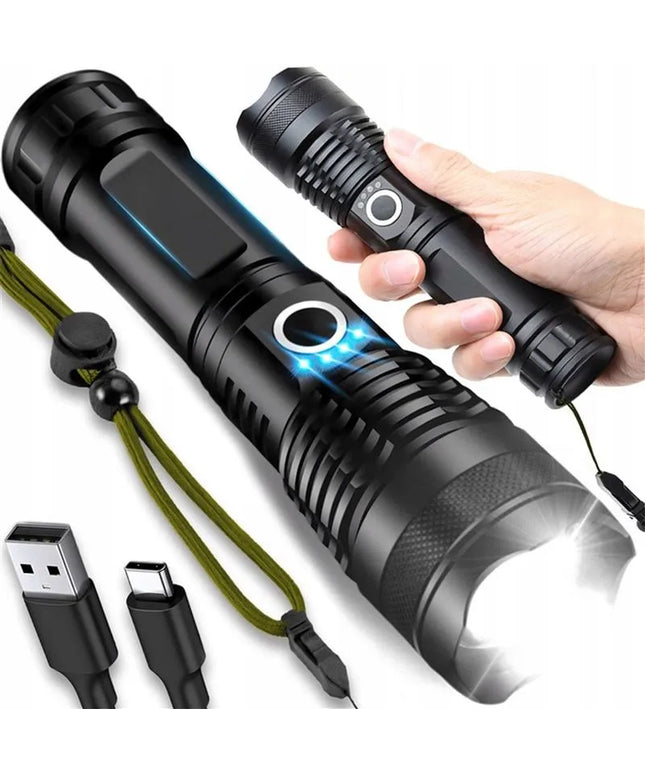 RETOO galingas taktinis LED žibintuvėlis, įkraunamas per USB, išgyvenimo stilius, 5 švietimo režimai