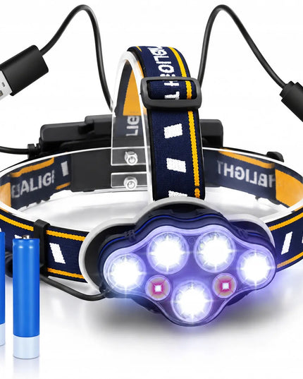 RETOO S148 galvos žibintuvėlis, 8 LED COB T6, įkraunamas per USB, galingas