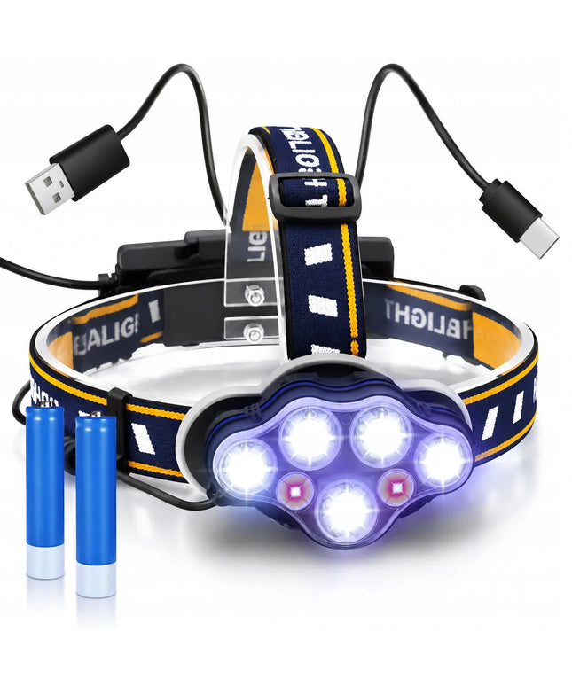 RETOO S148 galvos žibintuvėlis, 8 LED COB T6, įkraunamas per USB, galingas
