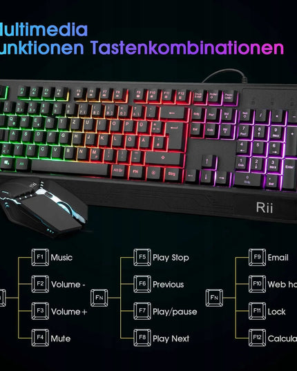 Rii RK400 žaidimų klaviatūra ir pelė, RGB apšvietimas, laidinis rinkinys, QWERTZ