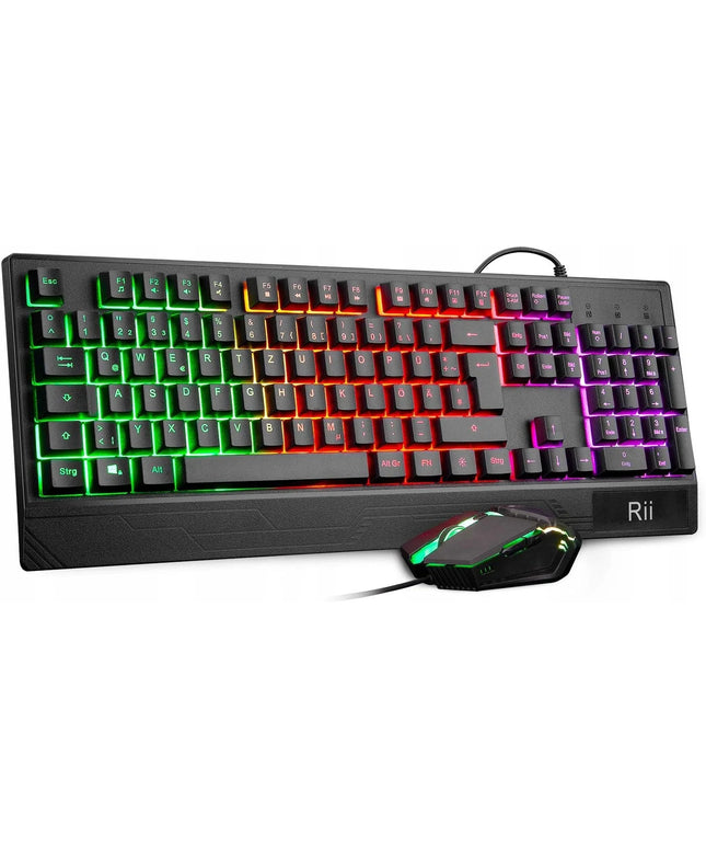 Rii RK400 žaidimų klaviatūra ir pelė, RGB apšvietimas, laidinis rinkinys, QWERTZ