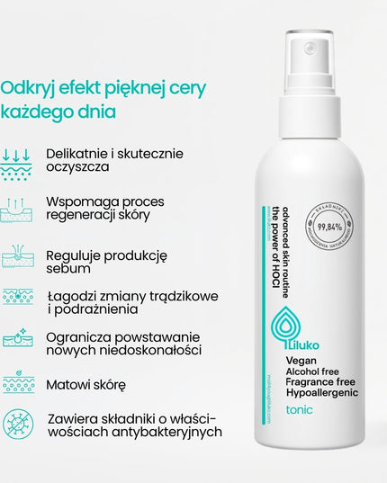 Rinkinys 1+1 tonikas + dulksna su hipochlorine rūgštimi LILUKO | Nuo spuogų, hipochlorinė rūgštis, 300 ml