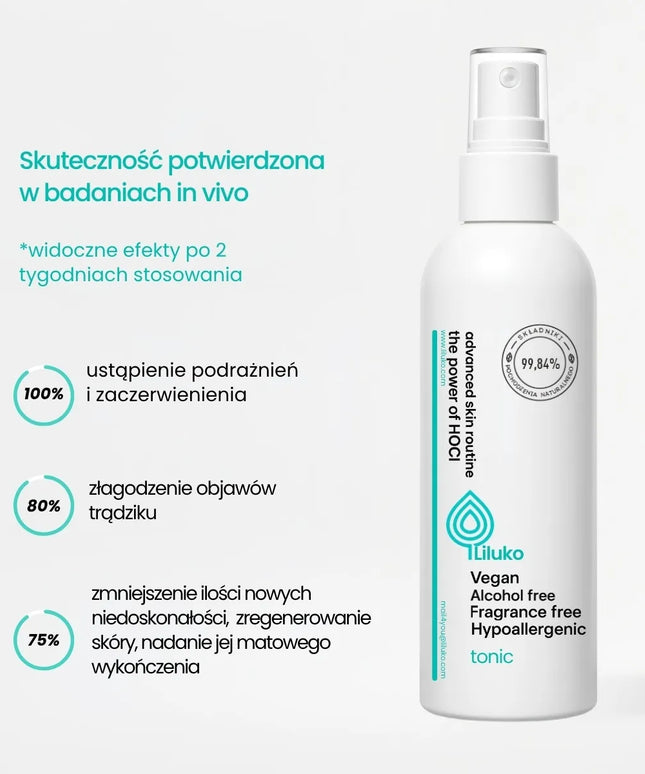 Rinkinys 1+1 tonikas + dulksna su hipochlorine rūgštimi LILUKO | Nuo spuogų, hipochlorinė rūgštis, 300 ml