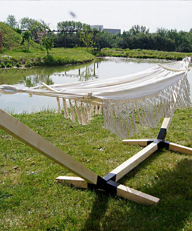 Rinkinys stovas + hamakas 2 asmenims BOHO ECRU nešiojamas komplektas COMFORT ZONE 200 kg