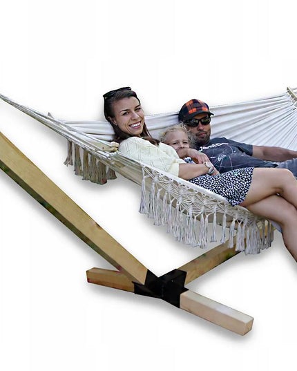 Rinkinys stovas + hamakas 2 asmenims BOHO ECRU nešiojamas komplektas COMFORT ZONE 200 kg