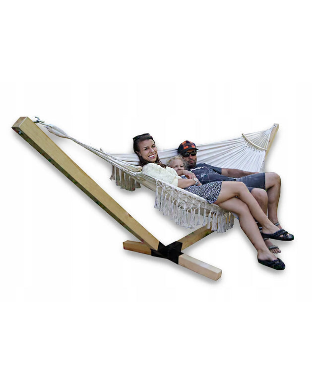 Rinkinys stovas + hamakas 2 asmenims BOHO ECRU nešiojamas komplektas COMFORT ZONE 200 kg