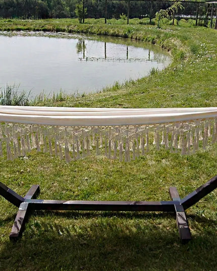 Rinkinys: stovo konstrukcija + 2 vietų hamakas BOHO ECRU, nešiojamas komplektas COMFORT ZONE 200 kg