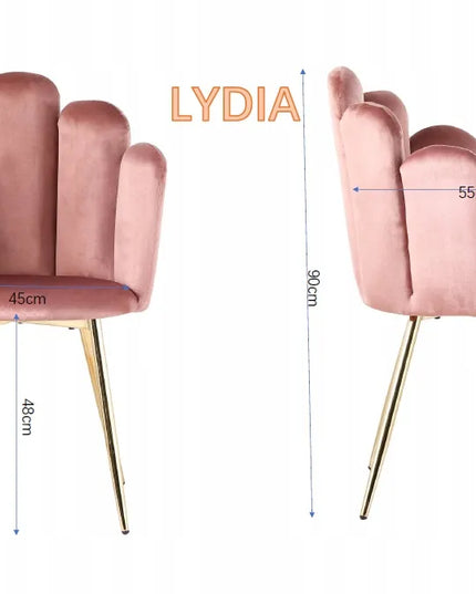 Rožinė apmušta kėdė Lydia Velvet kriauklės formos