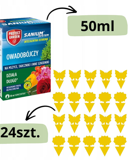 Sanium System rinkinys nuo grybinių uodukų (zemiórki) 50 ml + 24 vnt. gaudyklių, purškimui ir laistymui