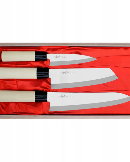 Satake Megumi 3 dalių peilių rinkinys: šefo, santoku ir universalus peilis (420J2 plienas)