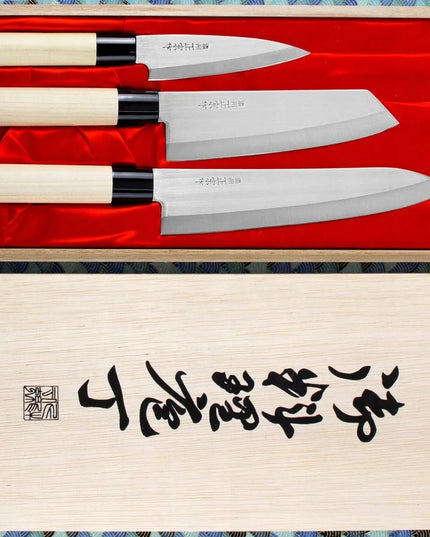 Satake Megumi 3 dalių peilių rinkinys: šefo, santoku ir universalus peilis (420J2 plienas)