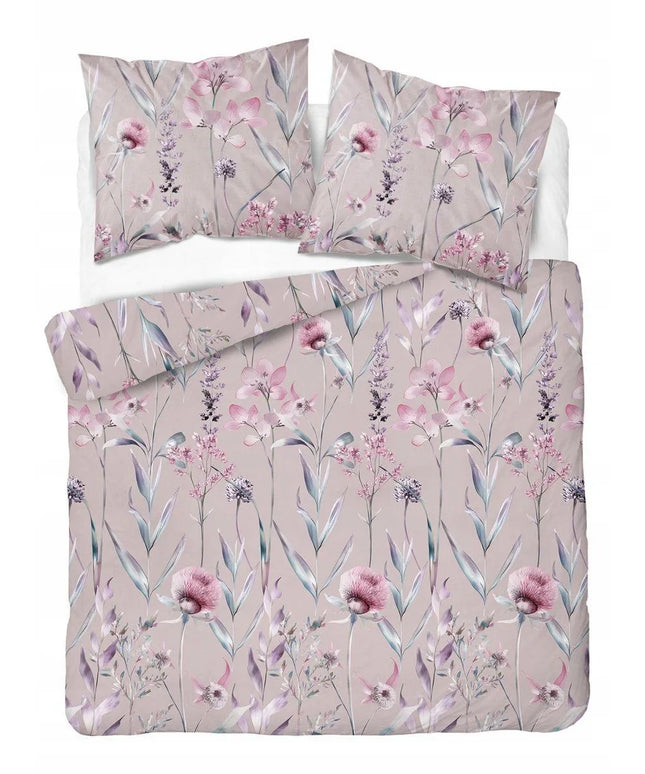 Satininė patalynė 220x200 pudros spalvos su pastelinėmis gėlėmis - 5811 B