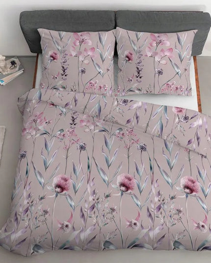 Satininė patalynė 220x200 pudros spalvos su pastelinėmis gėlėmis - 5811 B