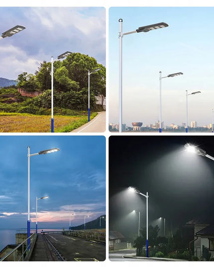 Saulės baterija maitinamas gatvių šviestuvas 360W = 3600W LED su judesio ir prieblandos jutikliu bei nuotolinio valdymo pulteliu