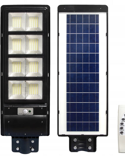 Saulės baterija maitinamas gatvių šviestuvas 360W = 3600W LED su judesio ir prieblandos jutikliu bei nuotolinio valdymo pulteliu