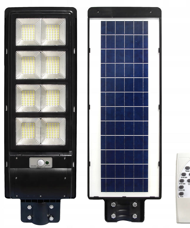Saulės baterija maitinamas gatvių šviestuvas 360W = 3600W LED su judesio ir prieblandos jutikliu bei nuotolinio valdymo pulteliu