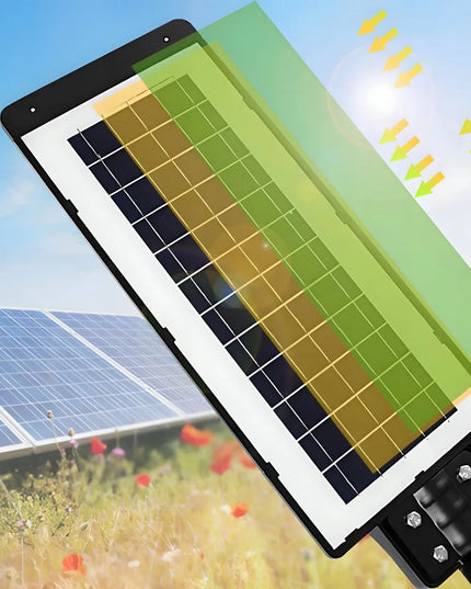 Saulės baterija maitinamas gatvių šviestuvas 360W = 3600W LED su judesio ir prieblandos jutikliu bei nuotolinio valdymo pulteliu