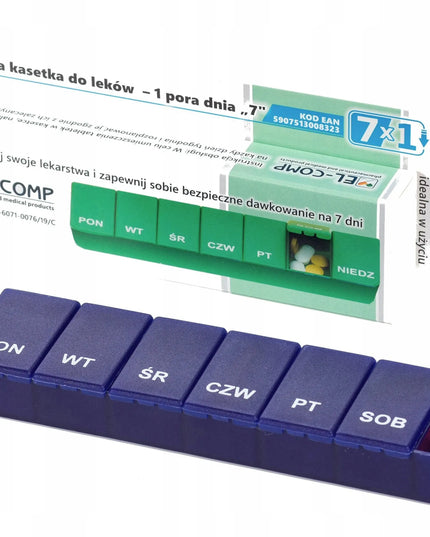 Savaitinė dėžutė vaistams ir papildams El-Comp – organizatorius – 1 skyrelis