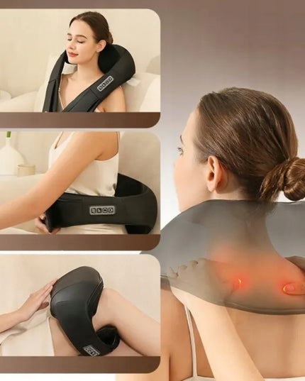 Shiatsu masažuoklis kaklui, nugarai ir sprandui, 2 galvutės, juodas
