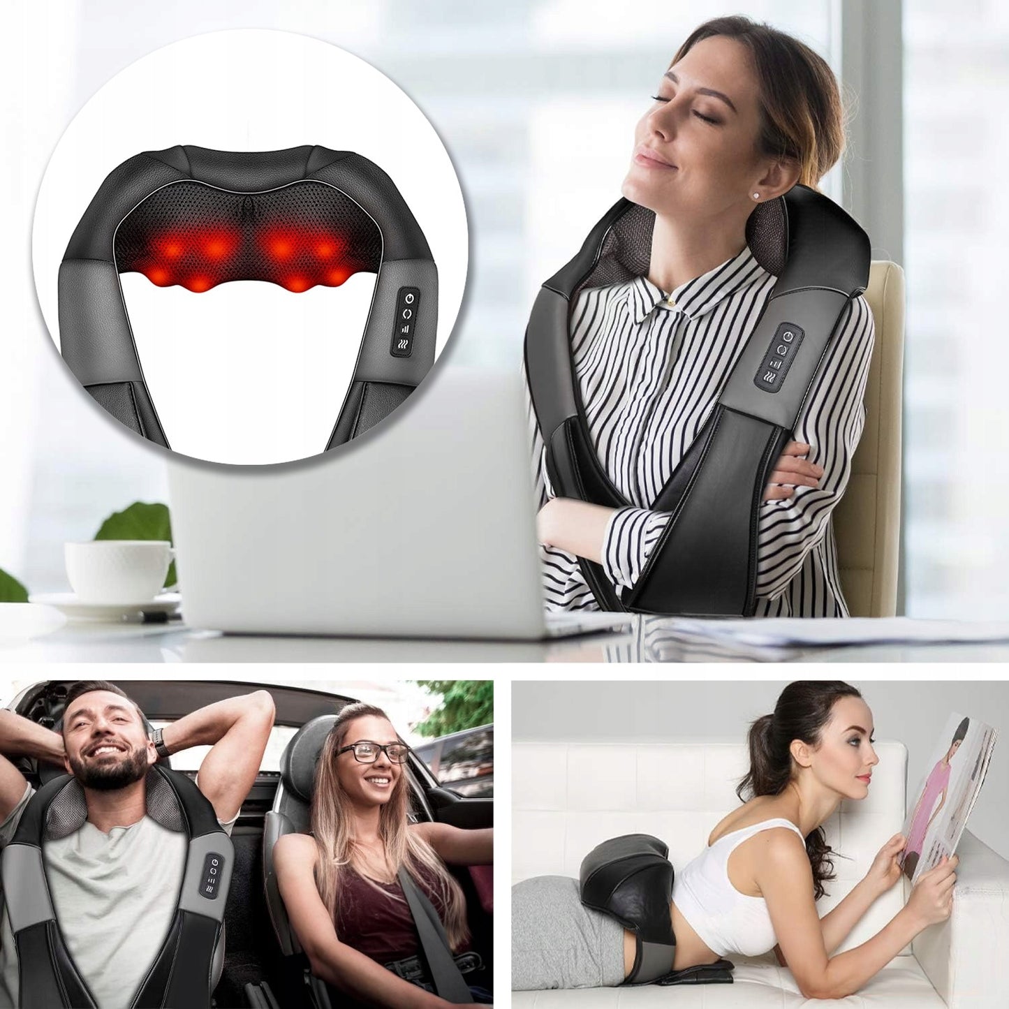 Kaklo ir nugaros masažuoklis su šildymu MalTec PRO-Comfy30W-02 – masažas namuose, darbe ir automobilyje