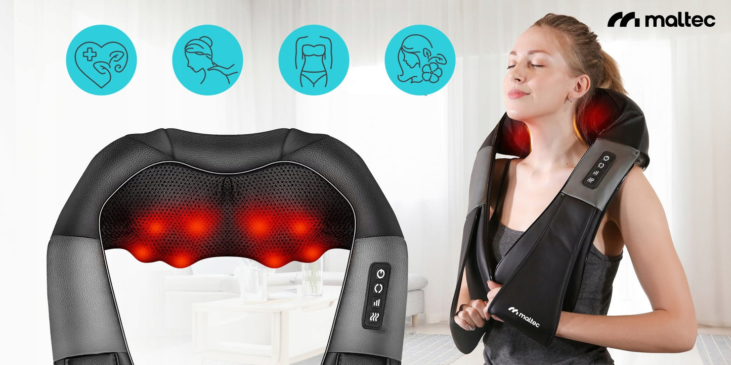 Kaklo ir nugaros masažuoklis su šildymu MalTec PRO-Comfy30W-02 – masažas namuose, darbe ir automobilyje